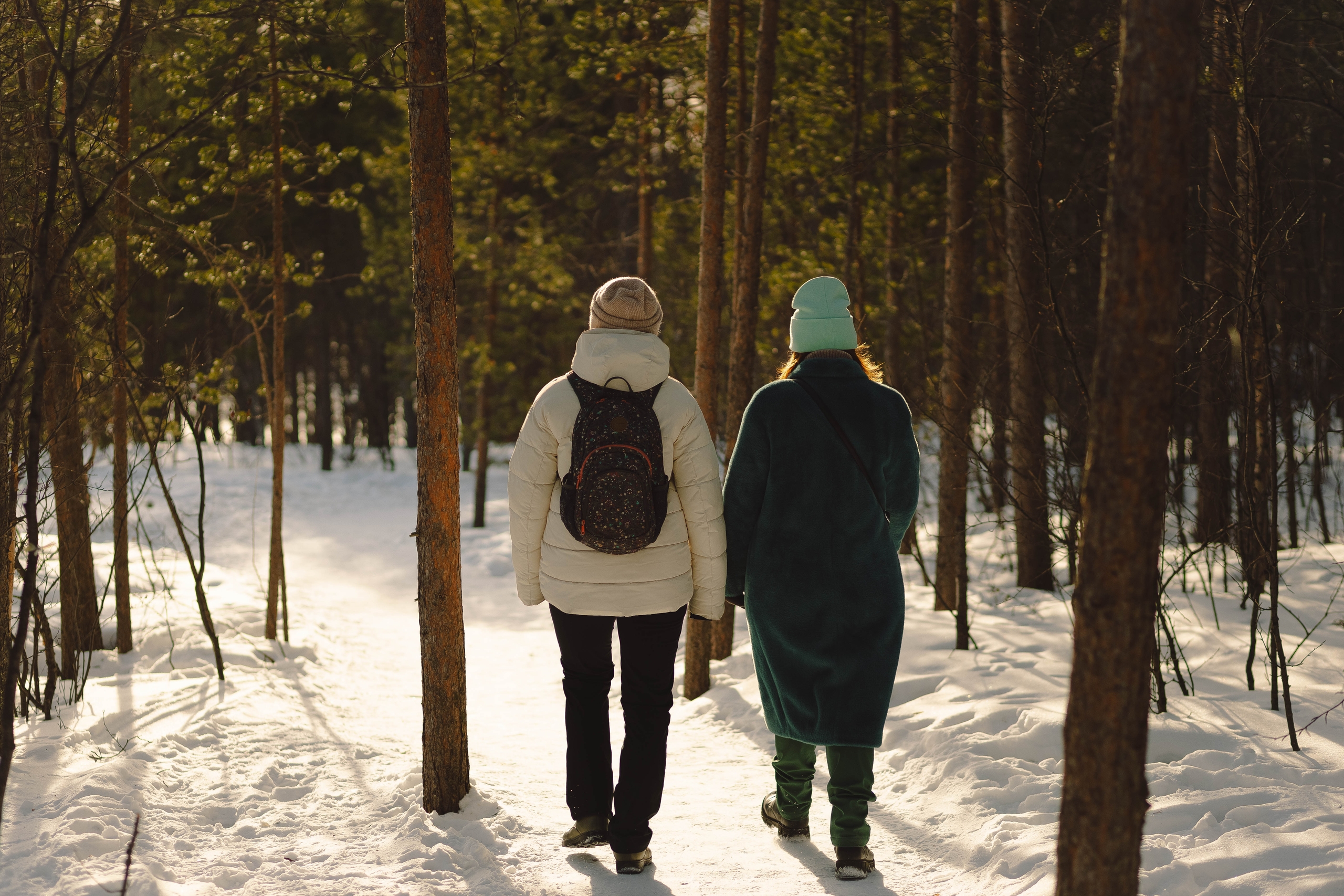Люди в зимнем лесу.