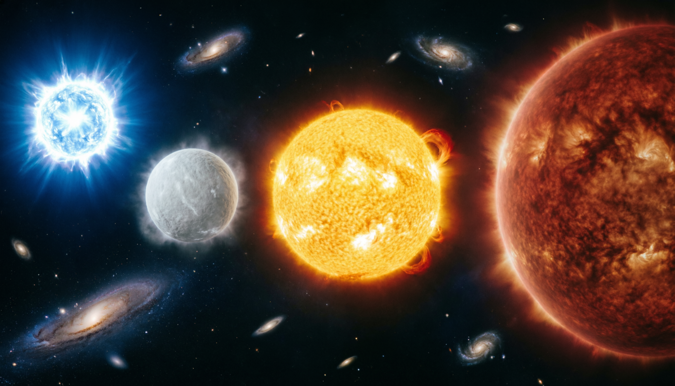 космическое сравнение разных типов звезд