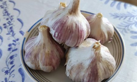 На блюдце лежит чеснок