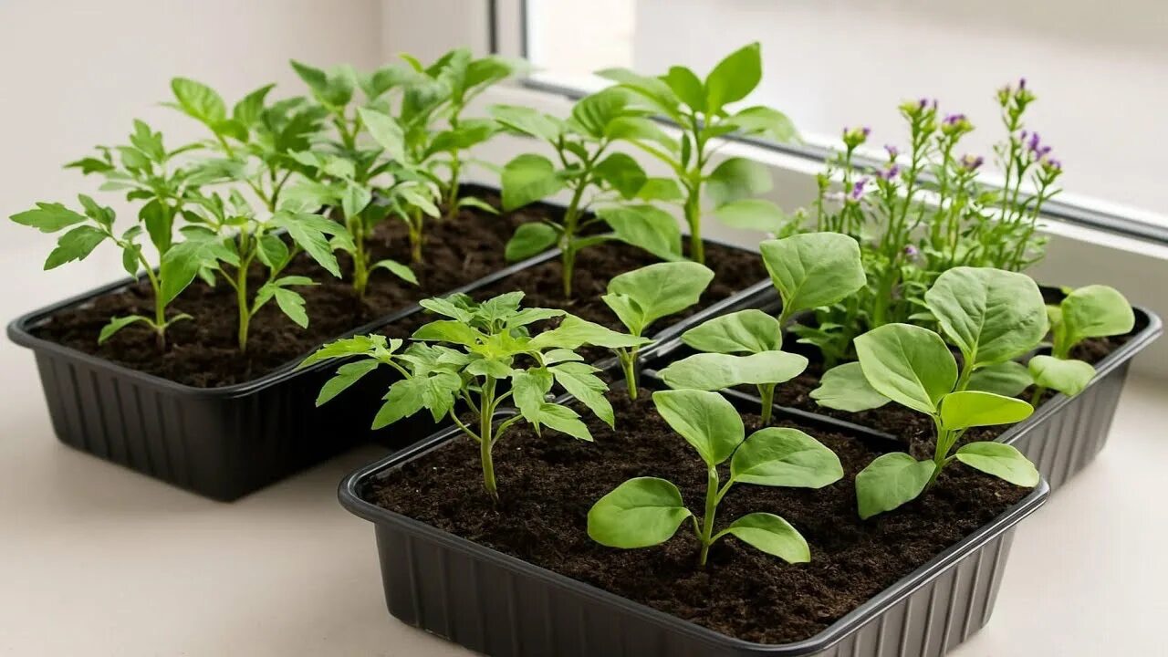 рассада на подоконнике