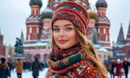 Девушка на фоне Красной площади