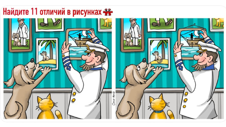 Моряк вешает картины