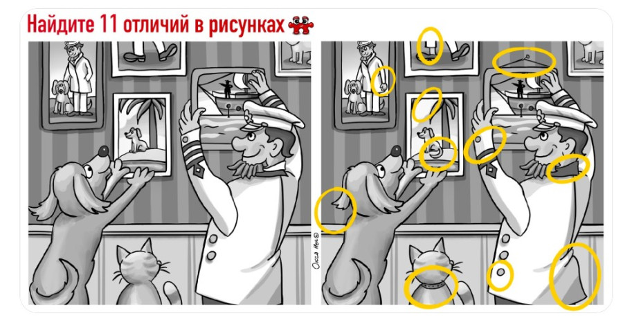 Моряк вешает картины