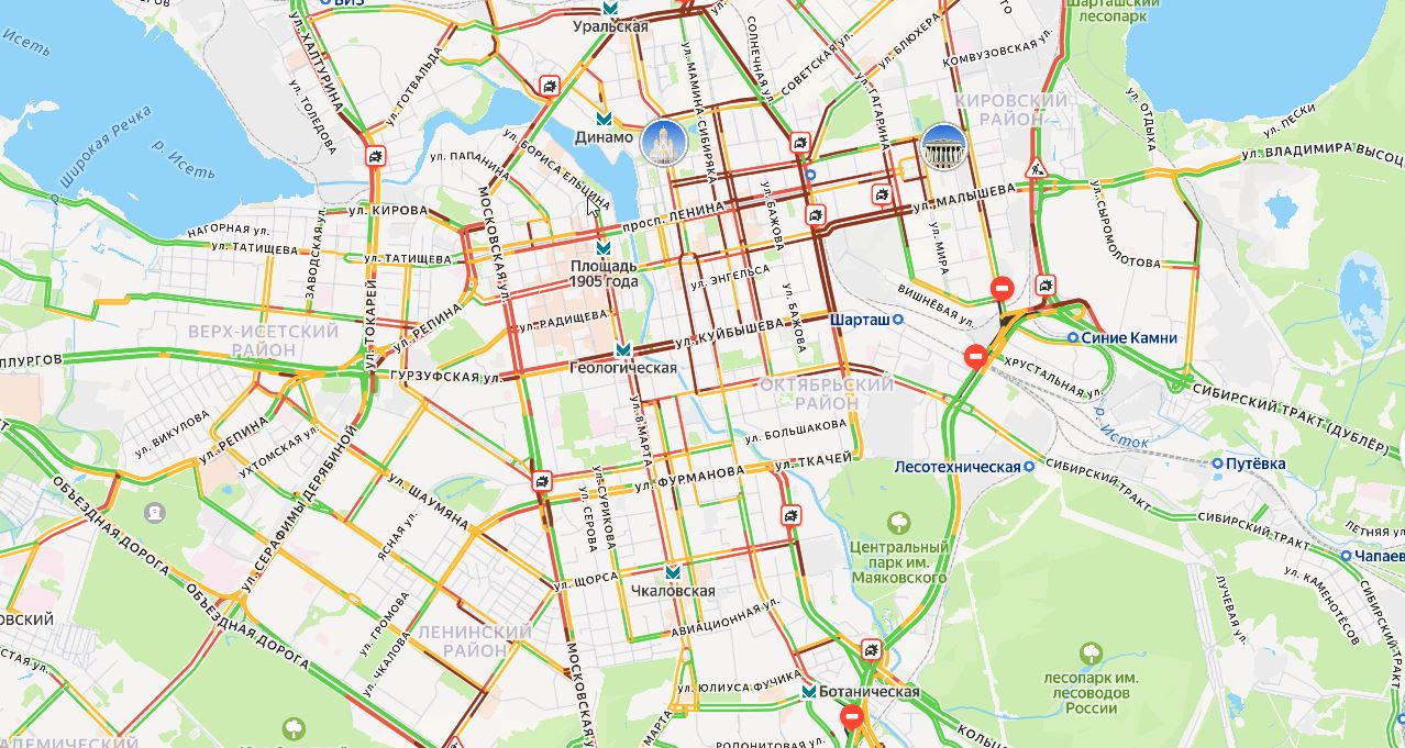 Автомобильные пробки в Екатеринбурге 6 марта 2026 года в 16.15