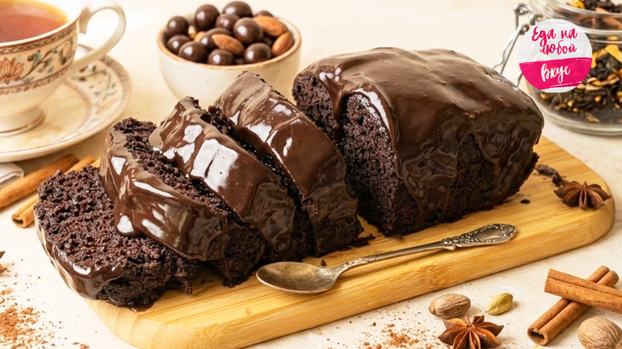 Лежит шоколадный торт