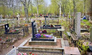 Могилы на кладбище весной