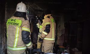 Сотрудники МЧС на пожаре