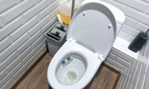 Стоит чистый унитаз