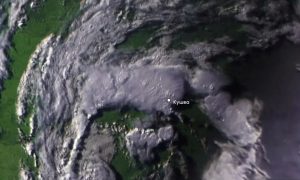 Снимок из космоса, на котором запечатлен смерч в Свердловской области 22 июня.