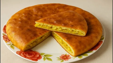 пирог с капустой на тарелке