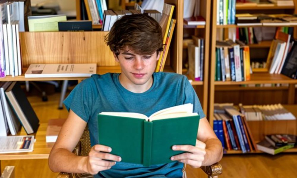 Подросток читает книгу
