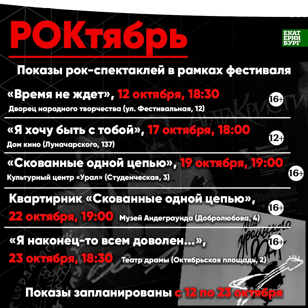 Фестиваль «РОКтябрь» в Екатеринбурге объединит сцену трех городов. Теги: Театральная сцена, Рок-концерт