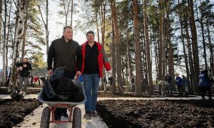 Уральский госпиталь ветеранов войн окружили новым зеленым пространством. Теги: посадка газона, субботник грабли, благоустройство аллеи